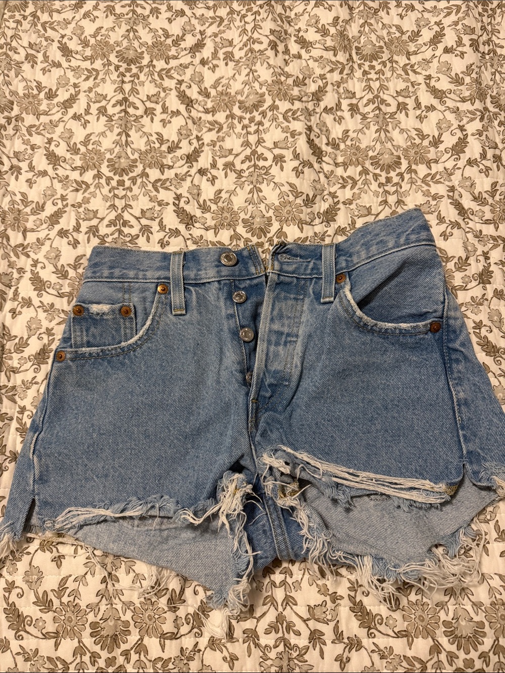 Levi's Medium Blue Distressed Cut-Off Denim Shorts